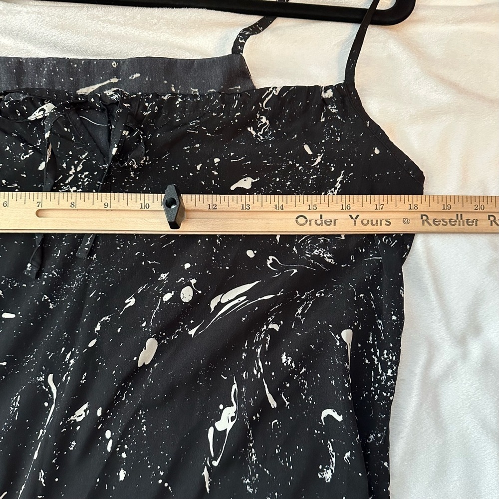 ALIKE Black & Cream Splatter Paint Print Abstract Sleeveless Midi Slip Dress L - Picture 5 of 7